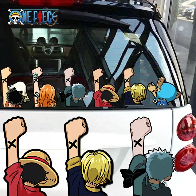 Anime Cosplay Luffy - アニメワンピース車のステッカー漫画ルフィバックコンビネーションクリエイティブリアウィンドウスクラッチ反射防水ステッカーおもちゃ