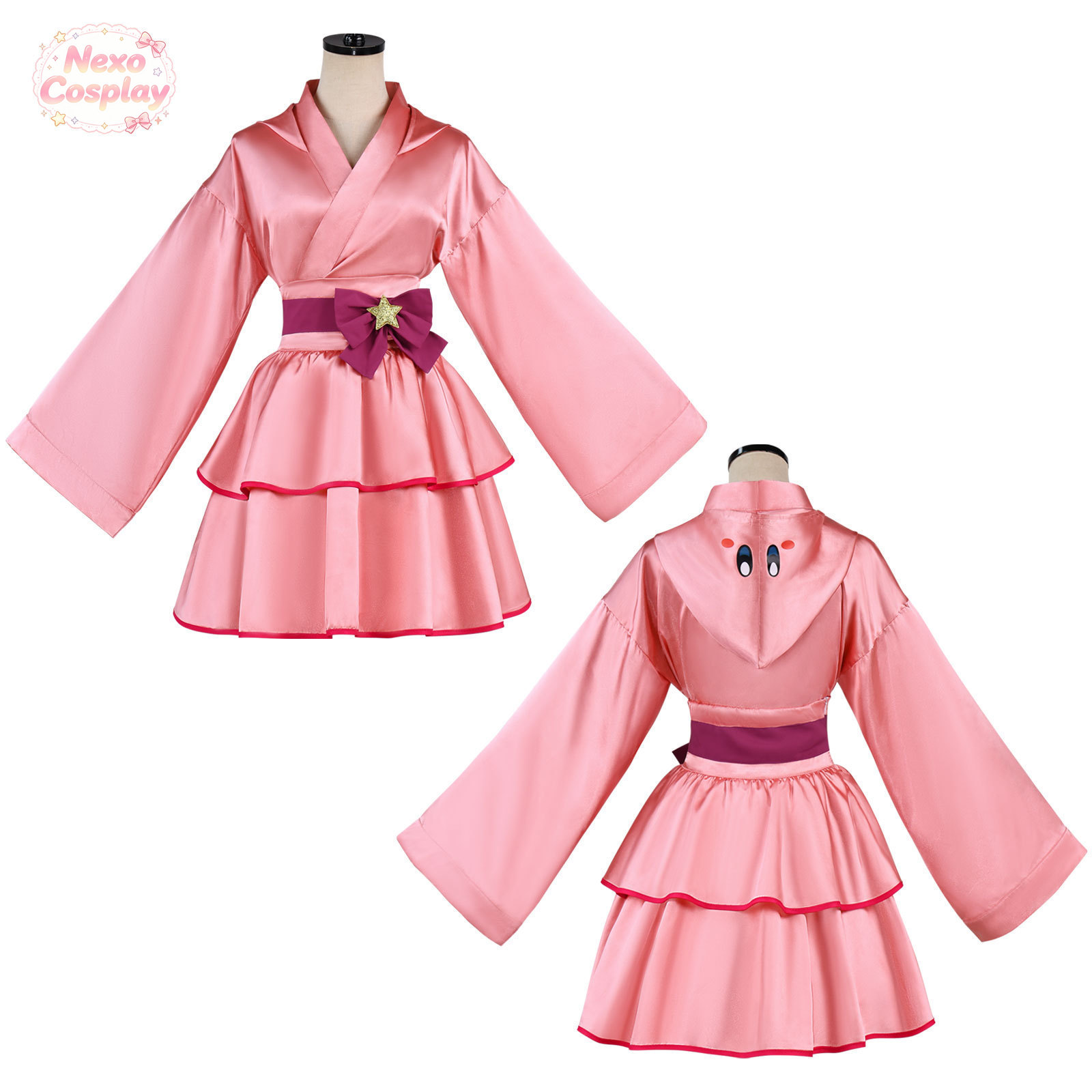 Anime Cosplay Kimono - ピンクボール コスプレ衣装 ピンクガール フード付き着物スカート ハロウィンアニメ コスプレとして