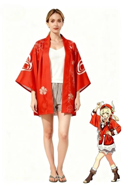 Anime Cosplay Kimono - 原神コスプレ着物マントアニメーションダルダラ・ゾン・リ・コン・ウェンディ・フェン・ユアン・ワニエ羽織りコートマントコスチューム