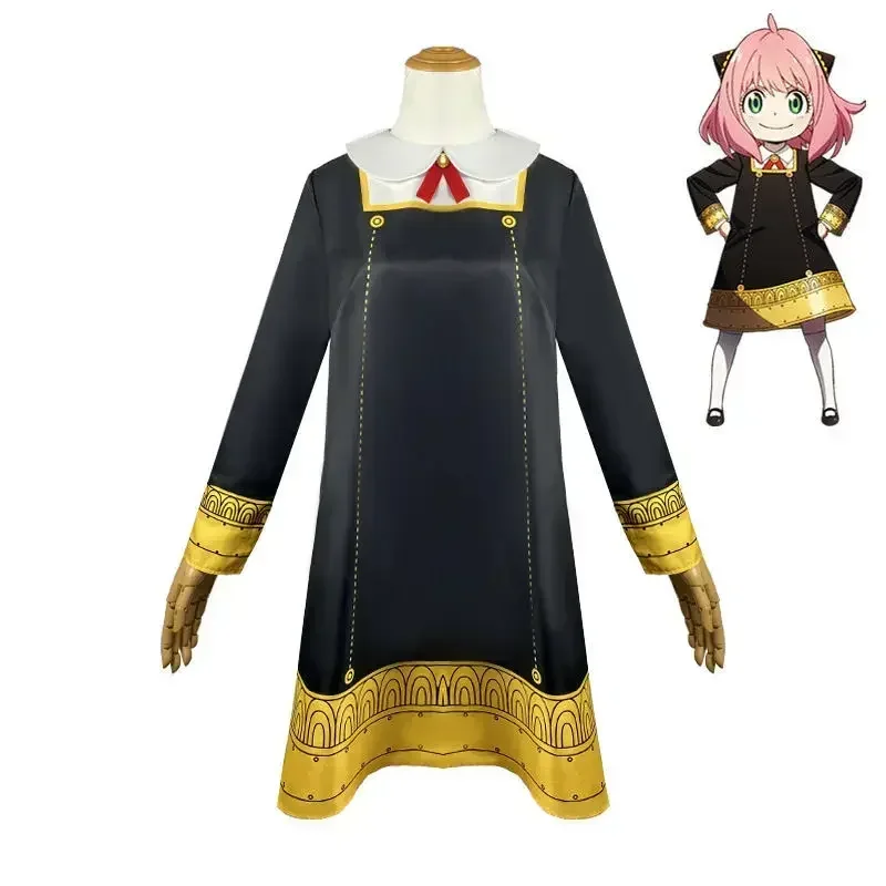 Anime Cosplay Toddler - アニメスパイファミリーアーニャ偽コスプレ衣装幼児アーニャコスプラかわいい黒ドレスパーティー服ウィッグハロウィン女性女の子