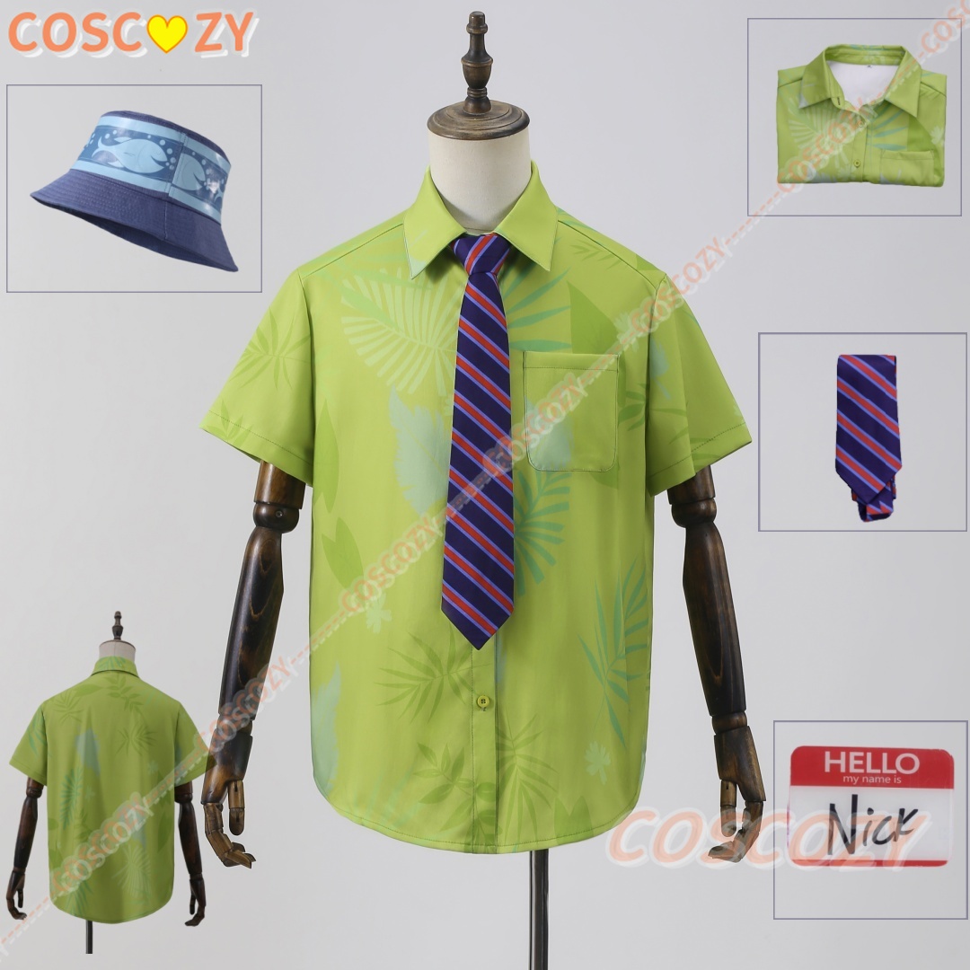 漫画ニック・ワイルドコスプレグリーンプリントシャツブルーネク - Anime Cosplay Name のレビューと価格