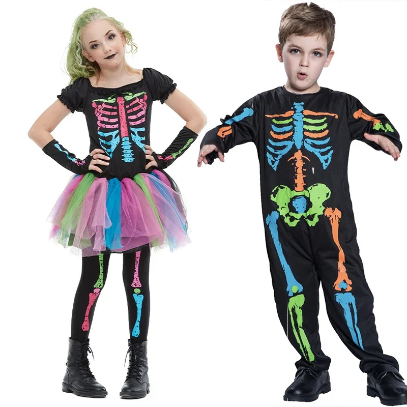 2026 ハロウィンレインボースケルトンガールドレスカラフル - Anime Cosplay Toddler のレビューと価格
